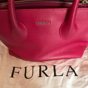 Furla Fuchsia Saffiano small cross body tote